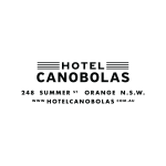 Hotel Canobolas logo on a black rectangle, showing “HOTEL CANOBOLAS” and the address “248 SUMMER ST, ORANGE N.S.W.”