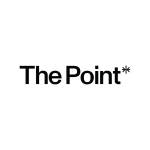 Black The Point logo text with a small star-like mark, crisp lettering on a white background for a clean branding identity.