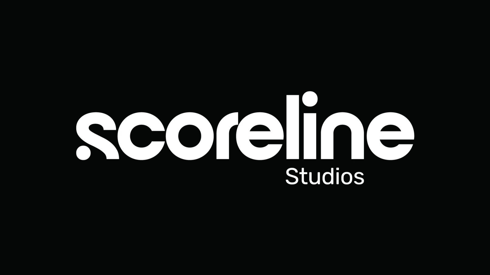 Scoreline Studios logo displayed in bold white typography on a solid black background, featuring the brand name 'Scoreline' prominently with a smaller 'Studios' subtitle